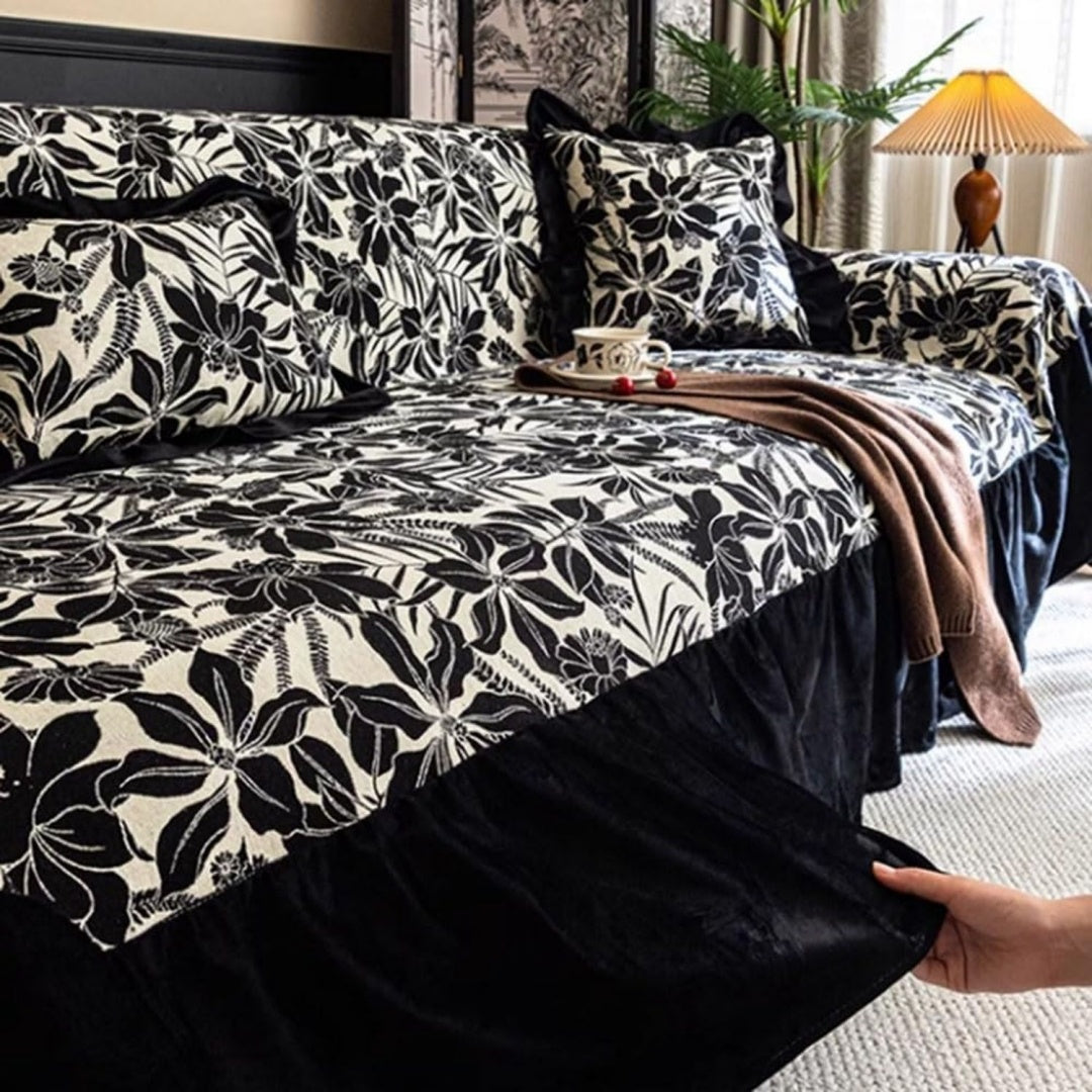 Seduta imbottita rivestimento in tessuto stile vintage nero