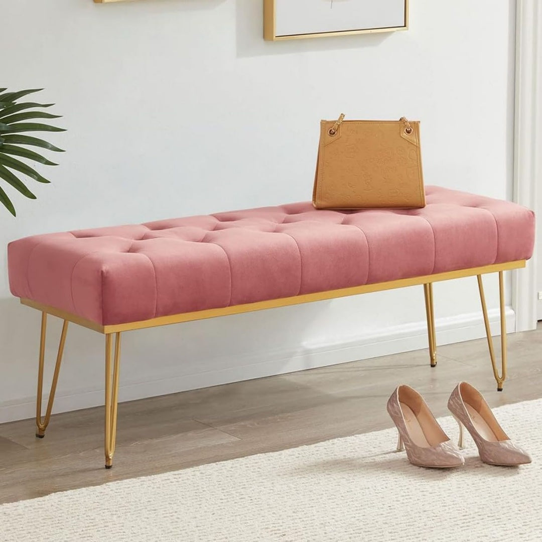 Pouf da soggiorno con vano contenitore rivestimento in tessuto rosa